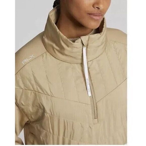 RLX Ralph Lauren Women's Sz M Beige Quilted Hybrid 1/4 Zip Pullover Jacket - Picture 13 of 14